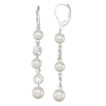 You're Invited Silver Tone Simulated Pearl Linear Drop Earrings