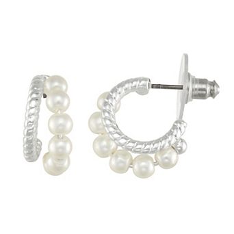 You're Invited Silver Tone Simulated Pearl Hoop Earrings