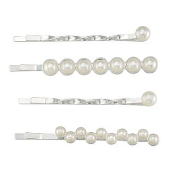 You're Invited 4 pc Silver Tone Simulated Pearl Embellished Bobby Pins Set