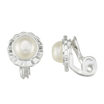You're Invited Silver Tone Simulated Pearl Stud Clip-On Earrings