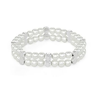 You're Invited Silver Tone Simulated Pearl Stretch Bracelet