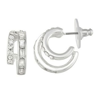 You're Invited Silver Tone Crystal C-Hoop Earrings