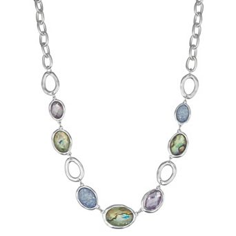 Napier Silver-Tone Simulated Gemstone Collar Necklace
