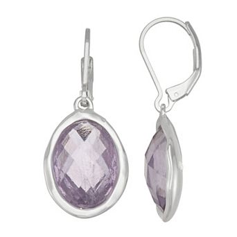 Napier Silver-Tone Simulated Purple Gemstone Single Drop Earrings
