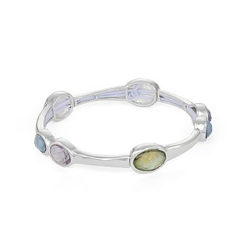 Napier Silver-Tone Simulated Gemstone Polished Stretch Bracelet