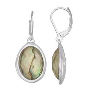 Napier Silver-Tone Simulated Green Gemstone Single Drop Earrings