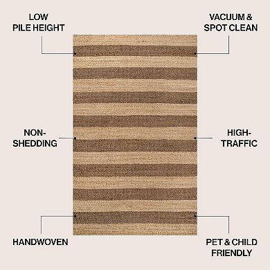 Jayden Rustic Farmhouse Woven Jute Stripe Area Rug