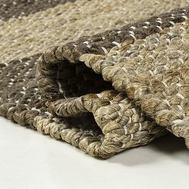 Jayden Rustic Farmhouse Woven Jute Stripe Area Rug