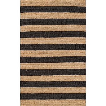 Jayden Rustic Farmhouse Woven Jute Stripe Area Rug