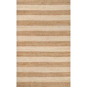 Jayden Rustic Farmhouse Woven Jute Stripe Area Rug
