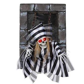 Costway Animated Halloween Decoration 18” Hanging Skull Prisoner with Light-up Eyes