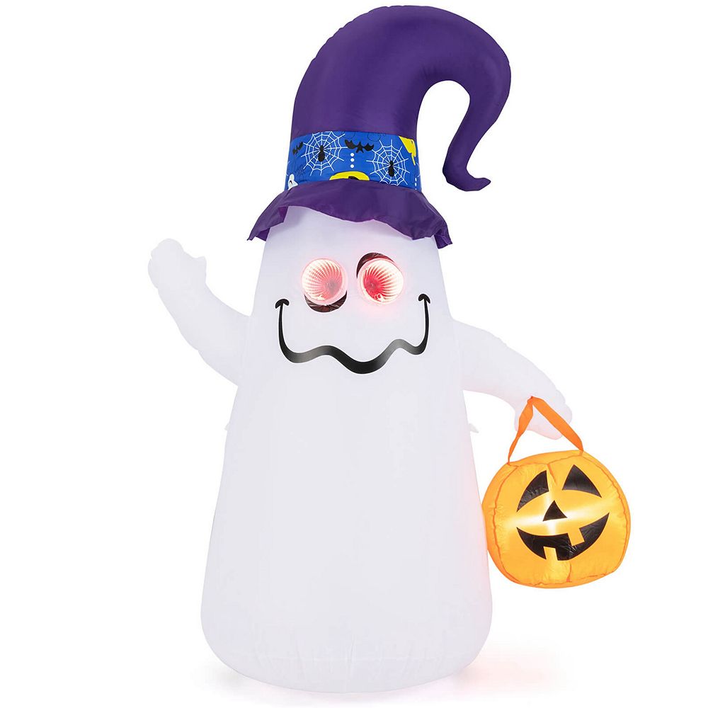 Costway 6 Ft Halloween Inflatables Cute Ghost with Jack-O-Lantern ...