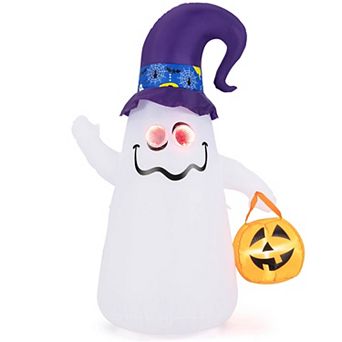 Costway 6 Ft Halloween Inflatables Cute Ghost with Jack-O-Lantern & Witch Hat
