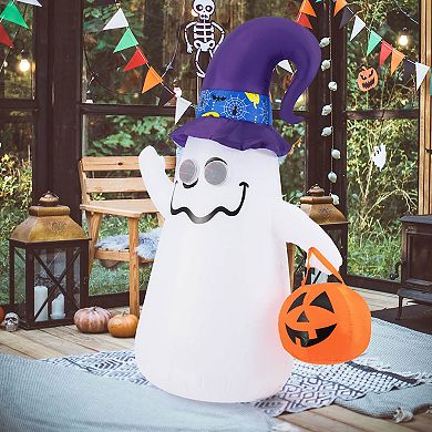 Costway 6 Ft Halloween Inflatables Cute Ghost with Jack-O-Lantern & Witch Hat