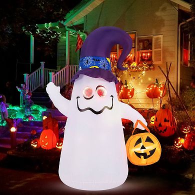 Costway 6 Ft Halloween Inflatables Cute Ghost with Jack-O-Lantern & Witch Hat