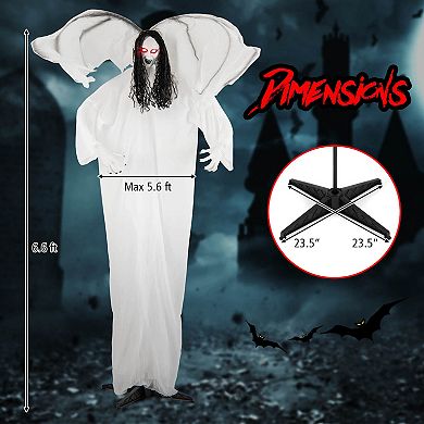 Costway Halloween Animatronic Standing Angel Holding Book 6.6FT Haunted House Decoration