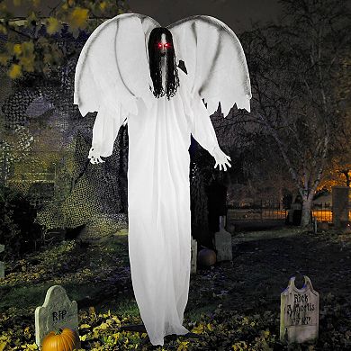 Costway Halloween Animatronic Standing Angel Holding Book 6.6FT Haunted House Decoration