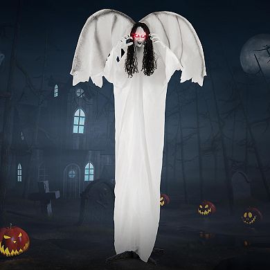 Costway Halloween Animatronic Standing Angel Holding Book 6.6FT Haunted House Decoration