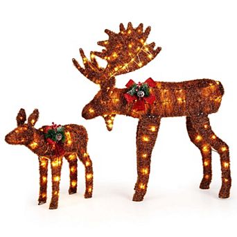 Costway 2 pc Lighted Moose Family Light-up Xmas Deer Decorations with 170 LED Lights