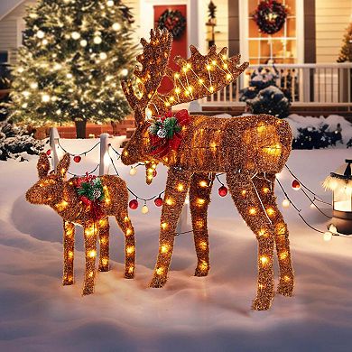 Costway 2 PCS Lighted Moose Family Light-up Xmas Deer Decorations with 170 LED Lights