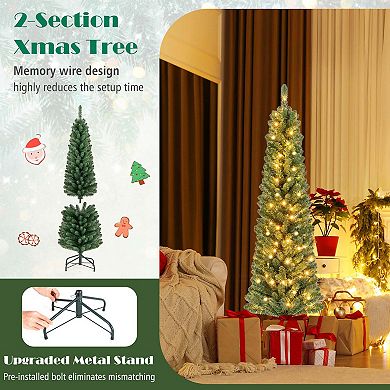 Costway 5/6/7/8 FT Pencil Christmas Tree with 295/392/523/671 Memory Wire Branch Tips