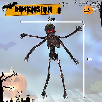 Costway 6 FT Animated Halloween Decoration Hanging Zombie Light-up Eyes Poseable Arms