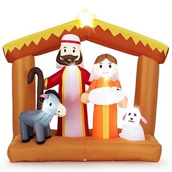 Costway 6 FT Christmas Inflatables Nativity Scene Decoration with Built-in LED Lights