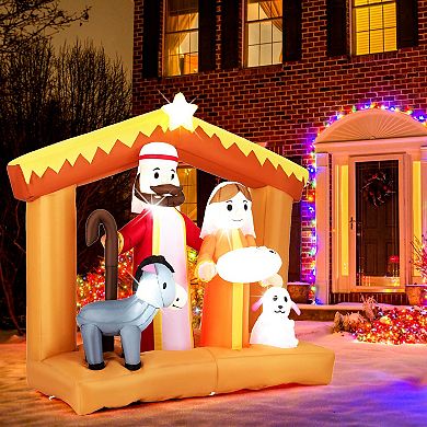 Costway 6 FT Christmas Inflatables Nativity Scene Decoration with Built-in LED Lights