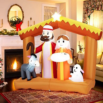 Costway 6 FT Christmas Inflatables Nativity Scene Decoration with Built-in LED Lights