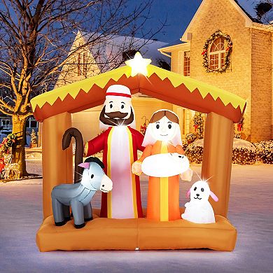 Costway 6 FT Christmas Inflatables Nativity Scene Decoration with Built-in LED Lights