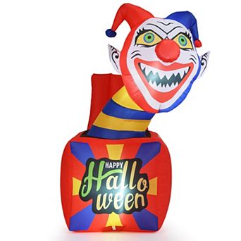 Costway 5 Ft Halloween Inflatable Clown Blow up Circus Clown Box Decoration with LED Lights