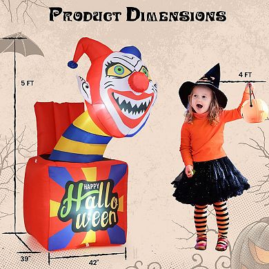 Costway 5 Ft Halloween Inflatable Clown Blow up Circus Clown Box Decoration with LED Lights