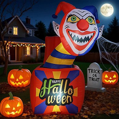 Costway 5 Ft Halloween Inflatable Clown Blow up Circus Clown Box Decoration with LED Lights