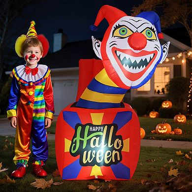 Costway 5 Ft Halloween Inflatable Clown Blow up Circus Clown Box Decoration with LED Lights