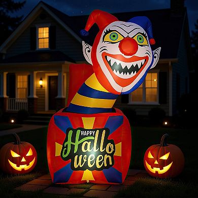 Costway 5 Ft Halloween Inflatable Clown Blow up Circus Clown Box Decoration with LED Lights