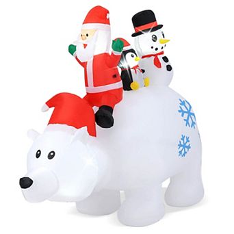 Costway 6 Ft Christmas Inflatable Animated Santa Penguin & Snowman Riding Polar Bear