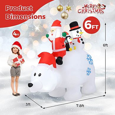 Costway 6 Ft Christmas Inflatable Animated Santa Penguin & Snowman Riding Polar Bear