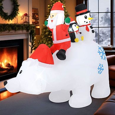 Costway 6 Ft Christmas Inflatable Animated Santa Penguin & Snowman Riding Polar Bear