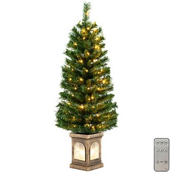 Costway 1 pc 4 FT Pre-Lit Potted Christmas Tree Artificial Entrance Decor with 3 Lighting Modes
