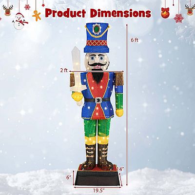 Costway 6 ft Pre-Lit Nutcracker with Sword 110 LED Lights Zip Ties