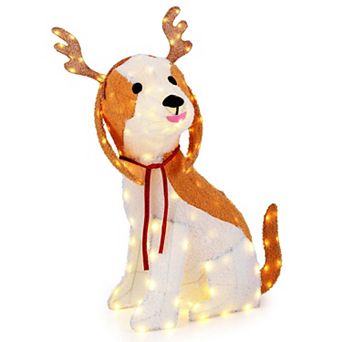 Costway Lighted Christmas Dog with LED Lights 4 Ground Stakes Cable Tiers for Yard Patio