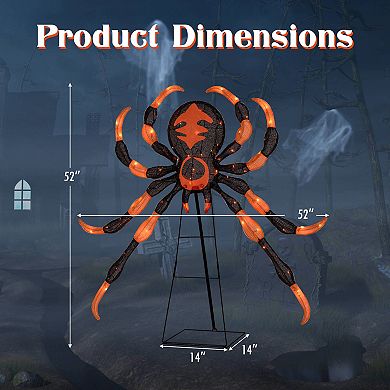 Costway 52” Halloween Spider Decoration with 16 Flickering Warm White LEDs & 64 Orange LEDs