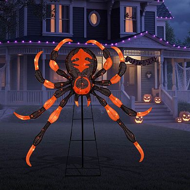 Costway 52” Halloween Spider Decoration with 16 Flickering Warm White LEDs & 64 Orange LEDs