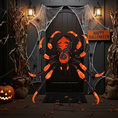 Costway 52” Halloween Spider Decoration with 16 Flickering Warm White LEDs & 64 Orange LEDs