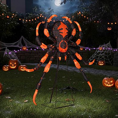 Costway 52” Halloween Spider Decoration with 16 Flickering Warm White LEDs & 64 Orange LEDs