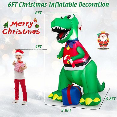 Costway 6FT Inflatable Christmas Dinosaur Dinosaur Decoration with LED Lights & Gift Box