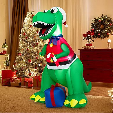 Costway 6FT Inflatable Christmas Dinosaur Dinosaur Decoration with LED Lights & Gift Box