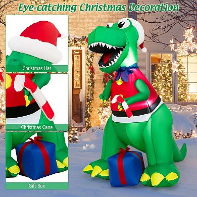 Costway 6FT Inflatable Christmas Dinosaur Dinosaur Decoration with LED Lights & Gift Box