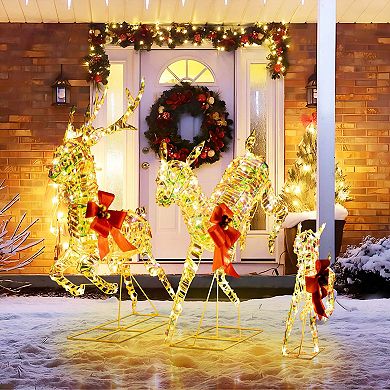 Costway Christmas Lighted Reindeer with LED Lights and Red Bows Stakes