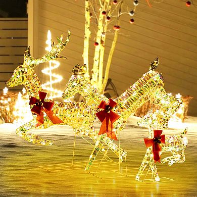 Costway Christmas Lighted Reindeer with LED Lights and Red Bows Stakes